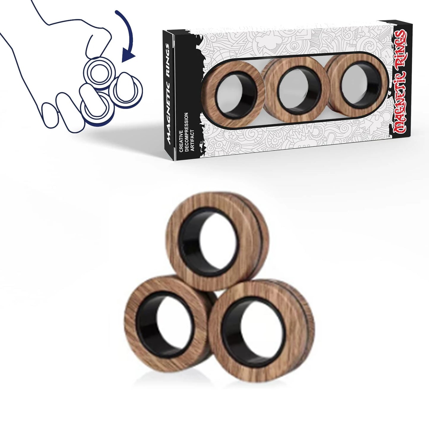 Tre delar Magnetiska Fidget Ringar - Fidget Spinner Magnetic Ring Toys (VIDEO)