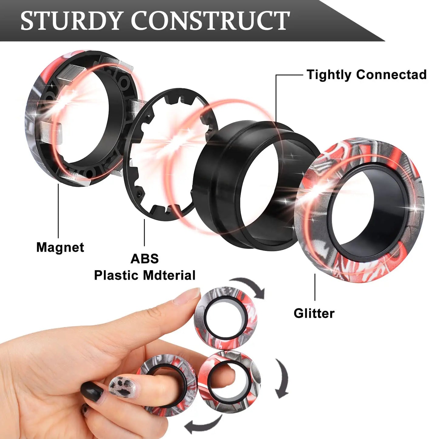 Tre delar Magnetiska Fidget Ringar - Fidget Spinner Magnetic Ring Toys (VIDEO)