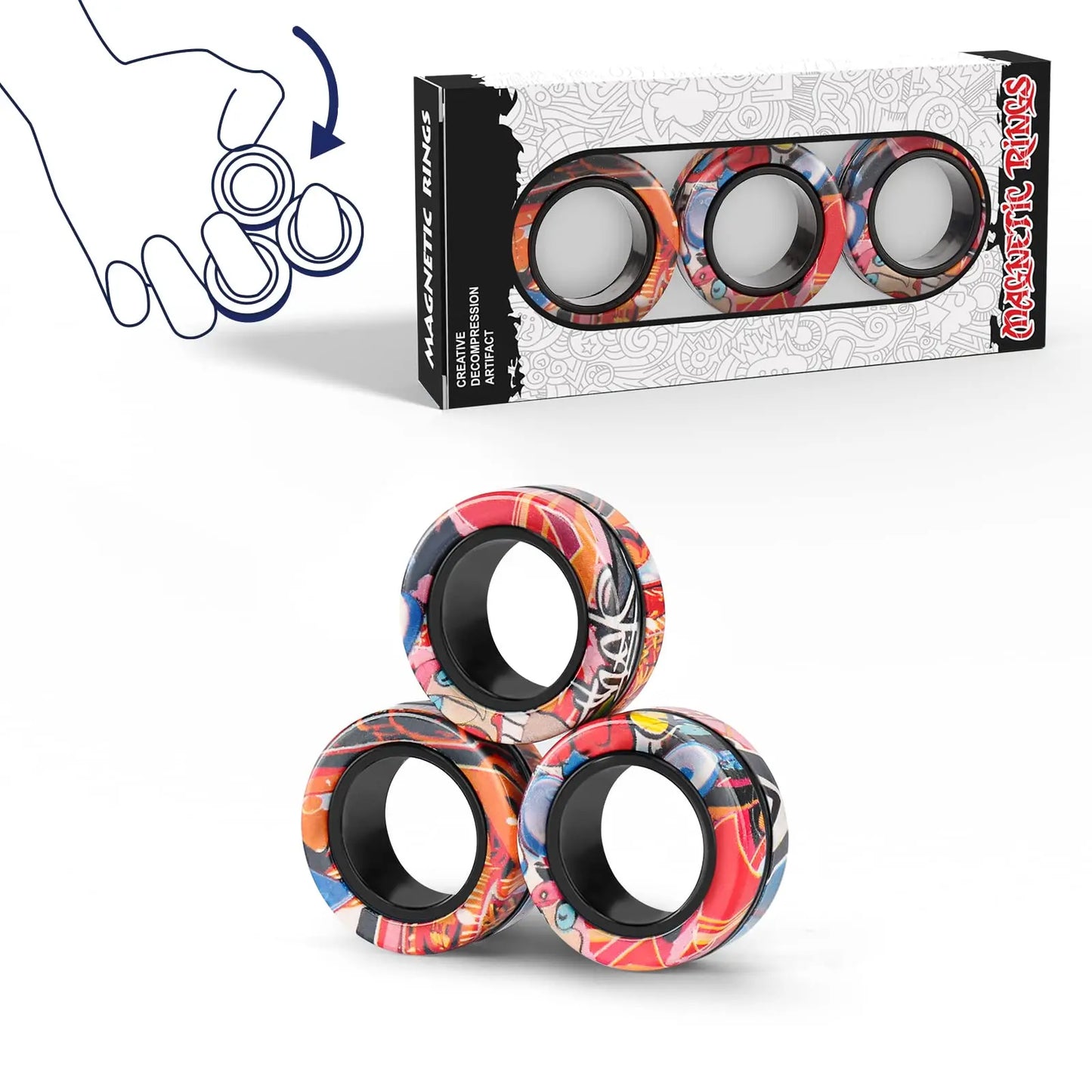 Tre delar Magnetiska Fidget Ringar - Fidget Spinner Magnetic Ring Toys (VIDEO)