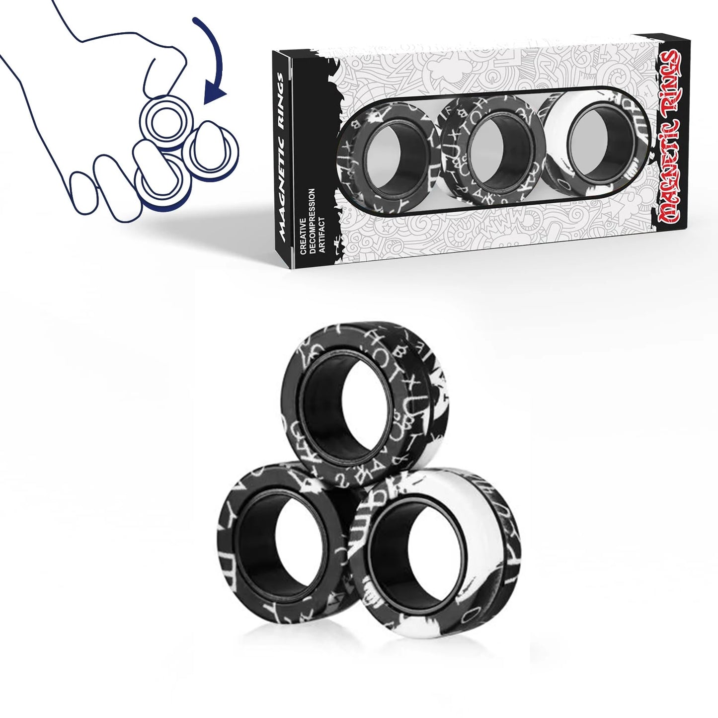 Tre delar Magnetiska Fidget Ringar - Fidget Spinner Magnetic Ring Toys (VIDEO)