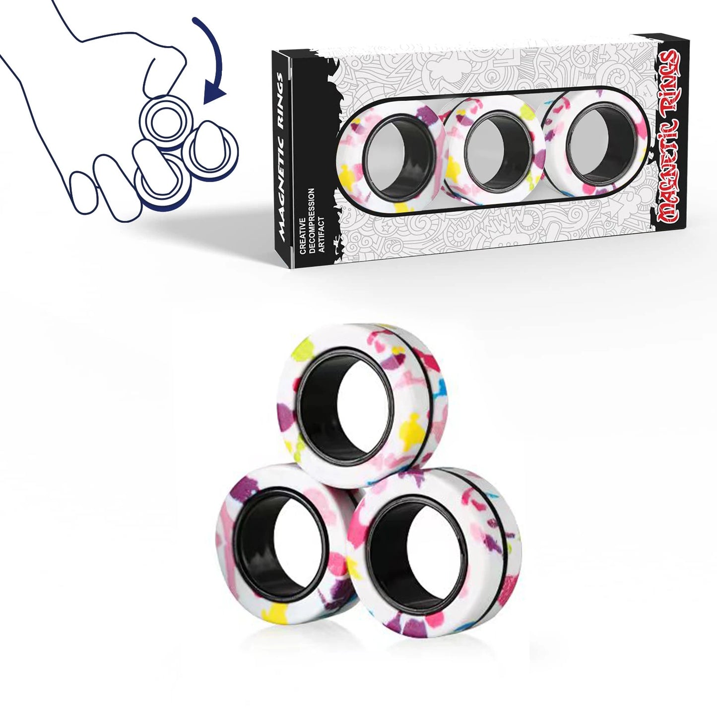 Tre delar Magnetiska Fidget Ringar - Fidget Spinner Magnetic Ring Toys (VIDEO)