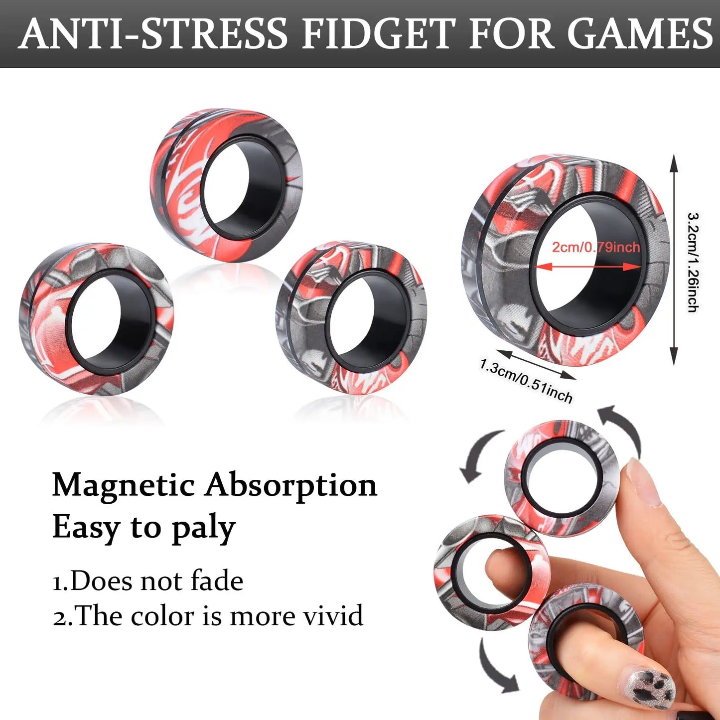 Tre delar Magnetiska Fidget Ringar - Fidget Spinner Magnetic Ring Toys (VIDEO)