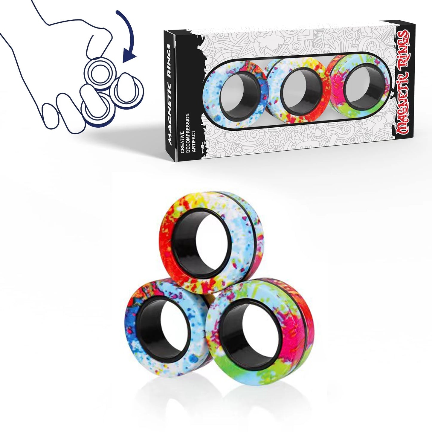 Tre delar Magnetiska Fidget Ringar - Fidget Spinner Magnetic Ring Toys (VIDEO)
